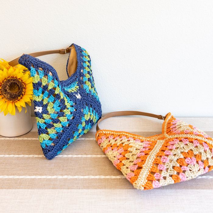 Multicolor Chevron Woven Straw Shoulder Bag
