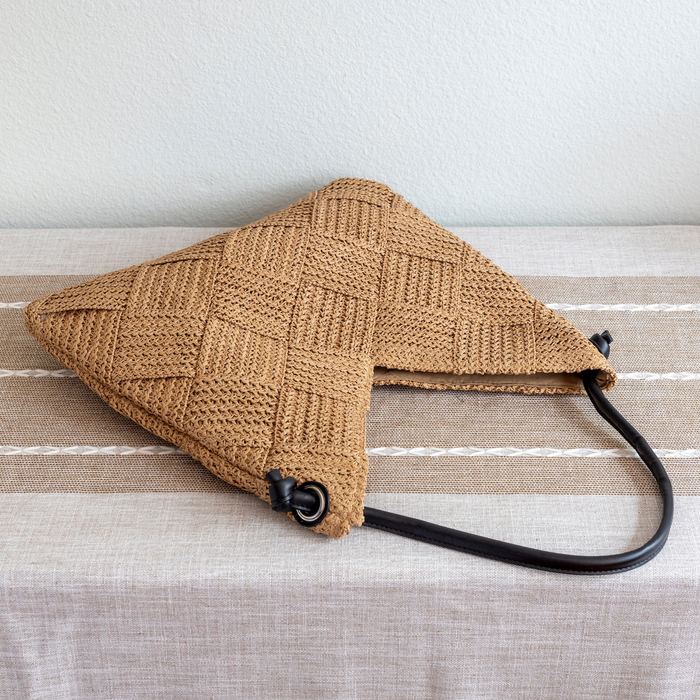V-Front Woven Straw Hobo Shoulder Bag