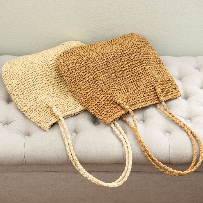 Softly Rounded Straw Tote with Twisted Shoulder Handles