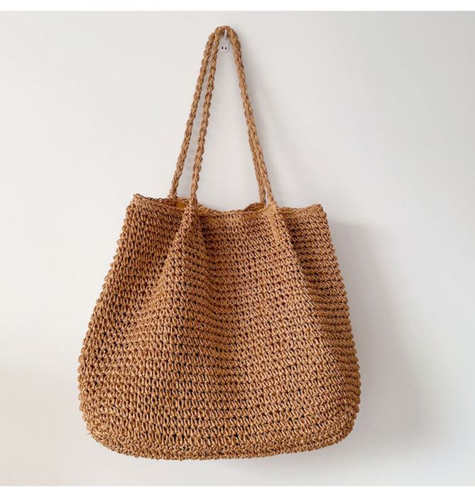 Softly Rounded Straw Tote with Twisted Shoulder Handles