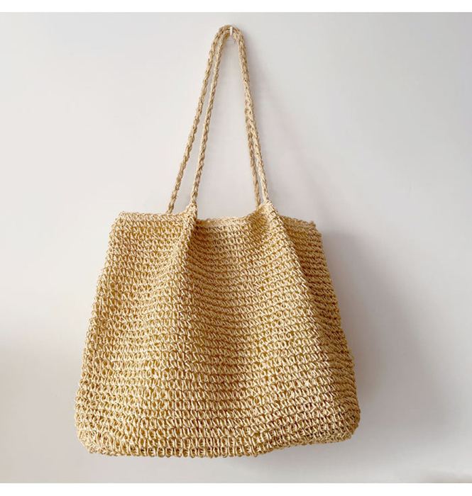 Softly Rounded Straw Tote with Twisted Shoulder Handles