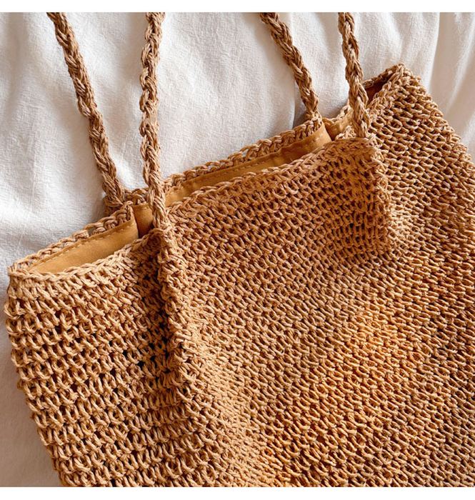 Softly Rounded Straw Tote with Twisted Shoulder Handles