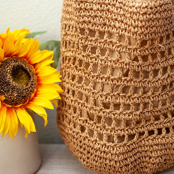 Tall Openwork Straw Shoulder Bag with Woven Strap