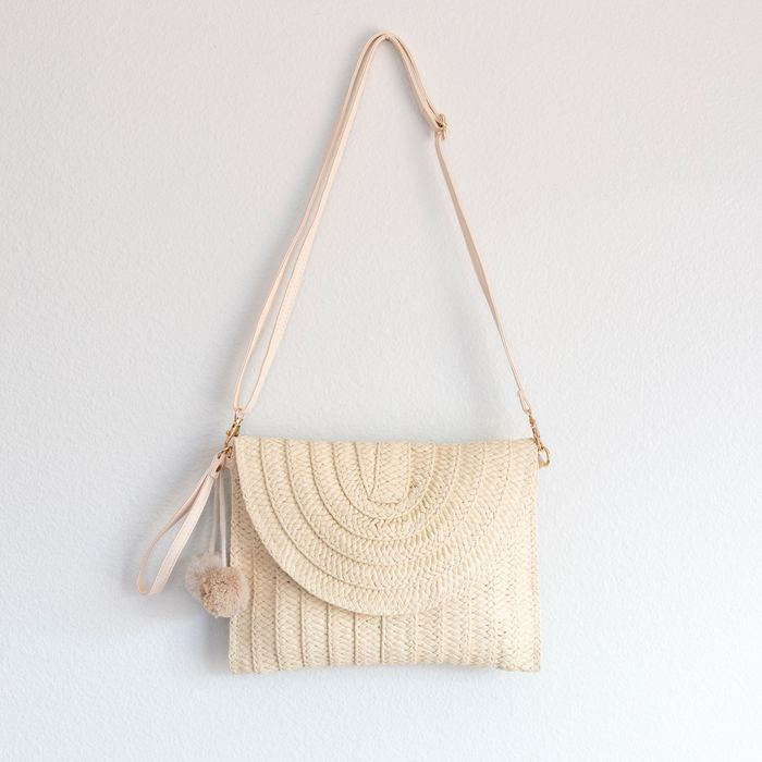 Woven Straw Flap Clutch with Tassel Accent