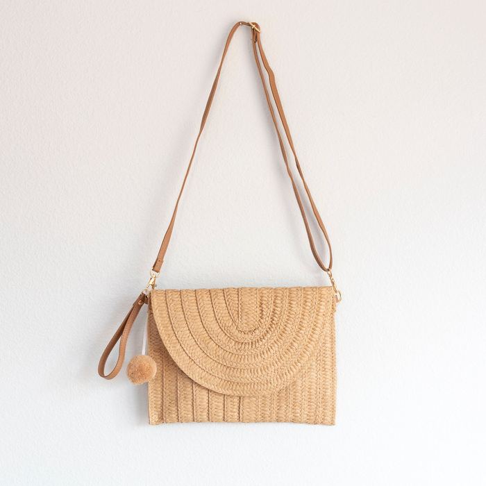 Woven Straw Flap Clutch with Tassel Accent