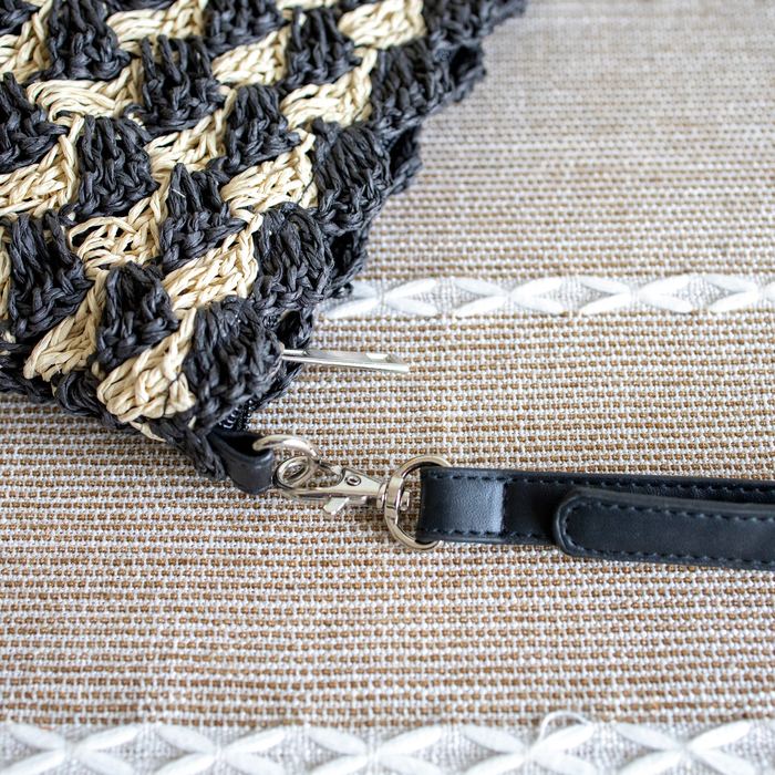 Black-and-Natural Zigzag Woven Straw Crossbody Bag