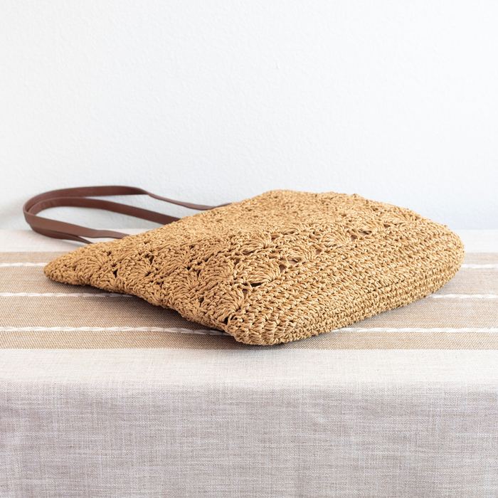 Floral-Pattern Woven Straw Shoulder Tote