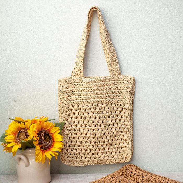 Tall Openwork Straw Tote with Wide Woven Handles