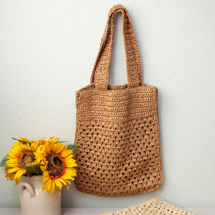 Tall Openwork Straw Tote with Wide Woven Handles