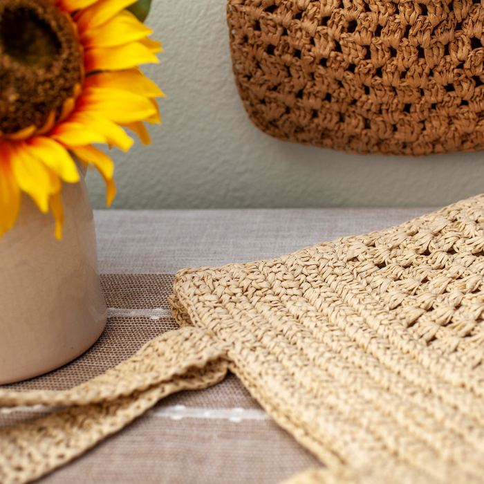 Tall Openwork Straw Tote with Wide Woven Handles