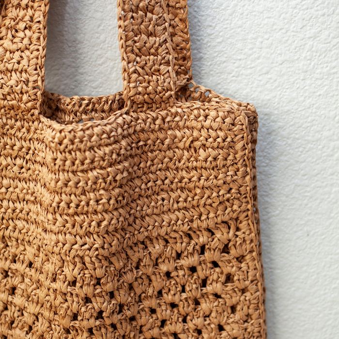 Tall Openwork Straw Tote with Wide Woven Handles