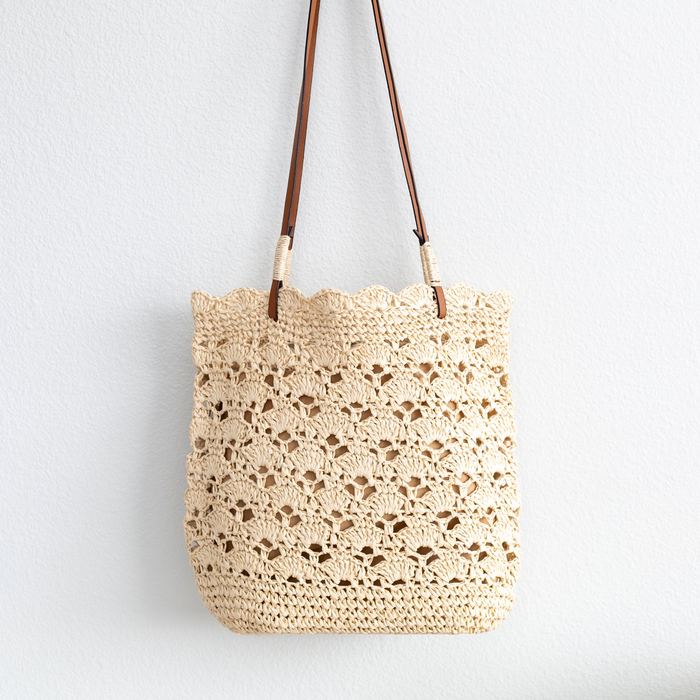 Floral Openwork Straw Shoulder Tote