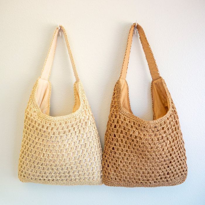 Open-Weave Straw Shoulder Tote