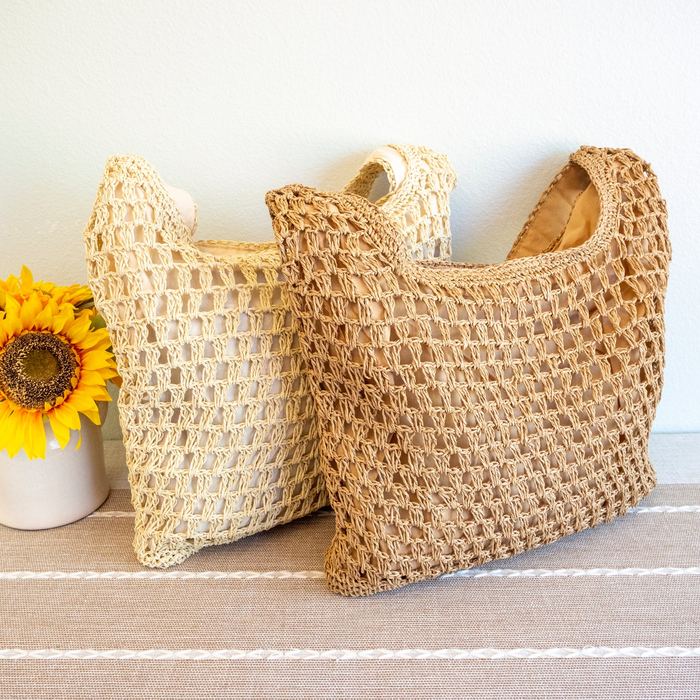 Open-Weave Straw Shoulder Tote