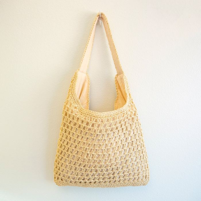 Open-Weave Straw Shoulder Tote