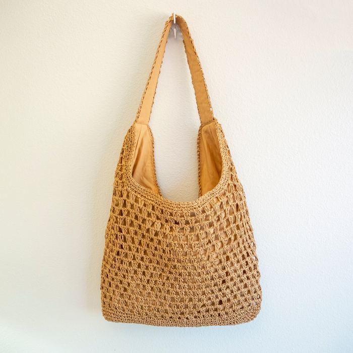 Open-Weave Straw Shoulder Tote