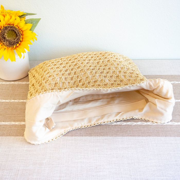Open-Weave Straw Shoulder Tote