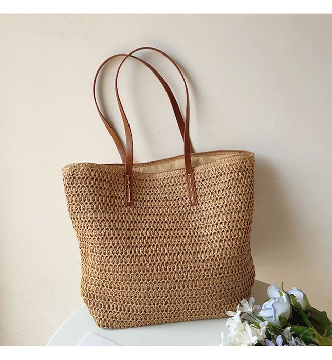 Classic Woven Straw Shoulder Tote