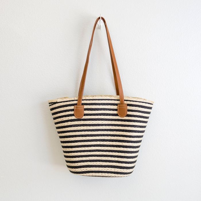 Woven Basket Tote with Long Shoulder Handles