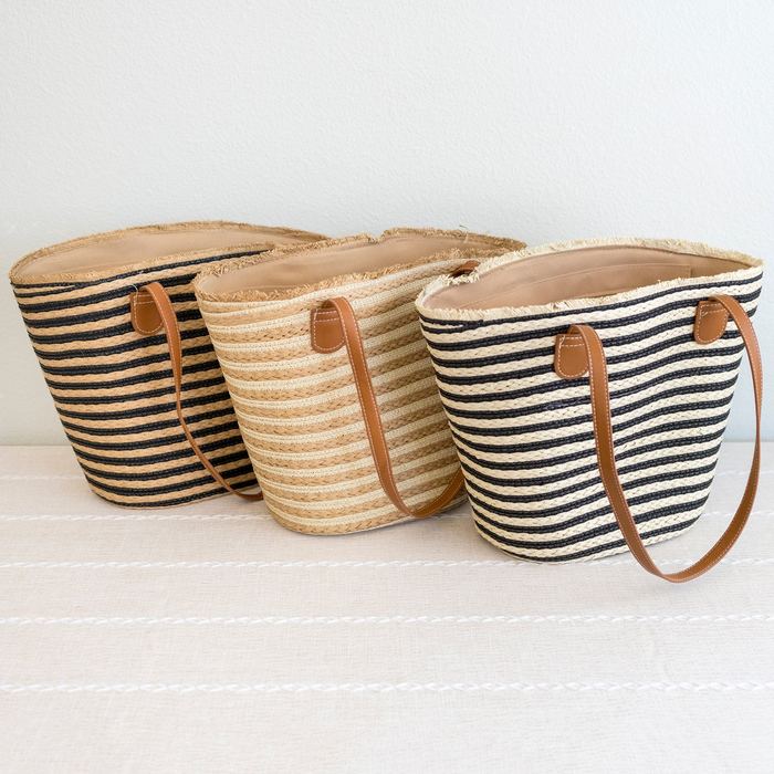 Woven Basket Tote with Long Shoulder Handles