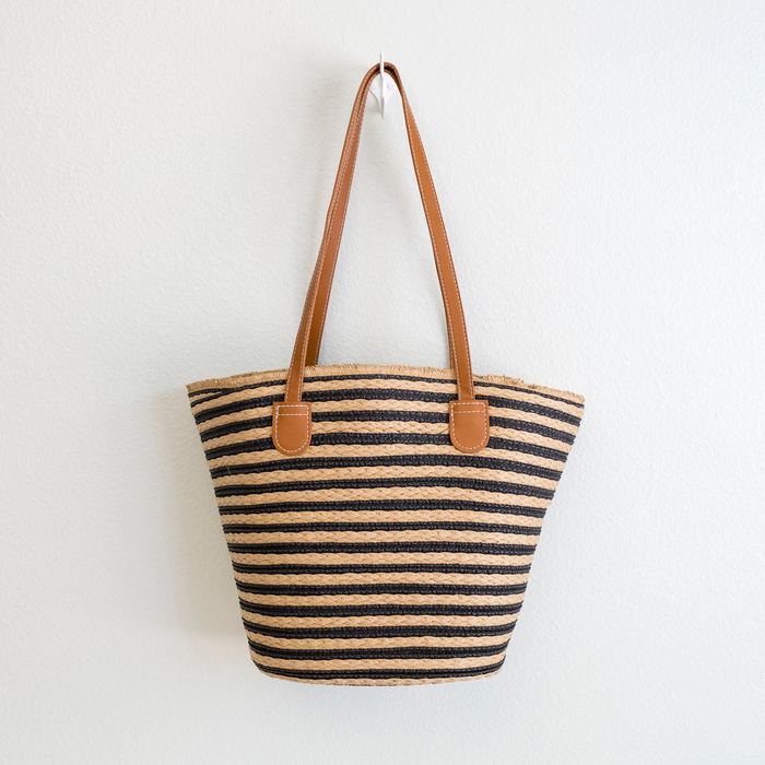 Woven Basket Tote with Long Shoulder Handles