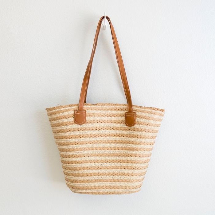 Woven Basket Tote with Long Shoulder Handles