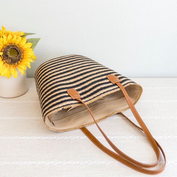 Woven Basket Tote with Long Shoulder Handles