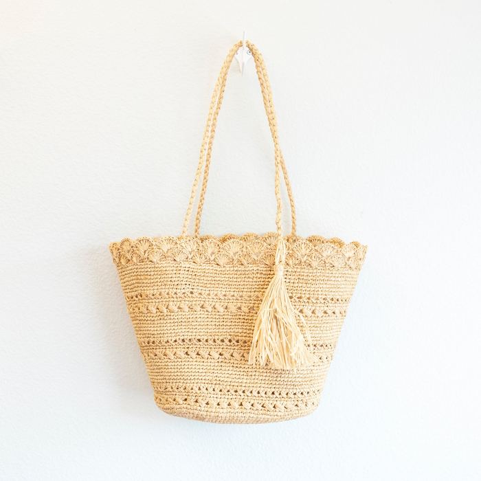 Raffia Basket Shoulder Bag with Tassel Accent