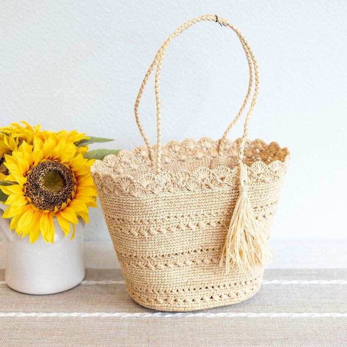 Raffia Basket Shoulder Bag with Tassel Accent