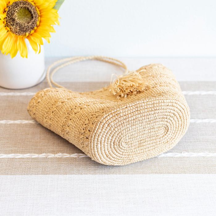 Raffia Basket Shoulder Bag with Tassel Accent