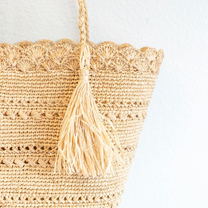 Raffia Basket Shoulder Bag with Tassel Accent