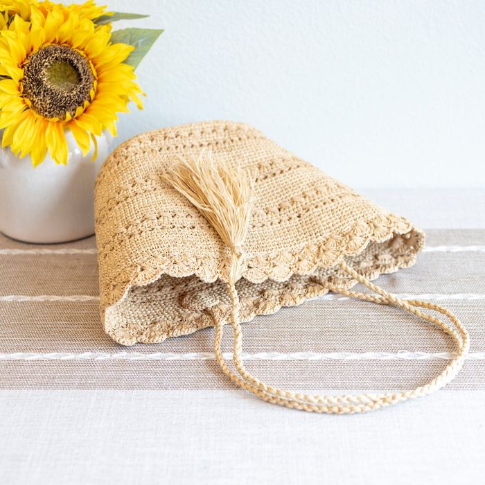 Raffia Basket Shoulder Bag with Tassel Accent