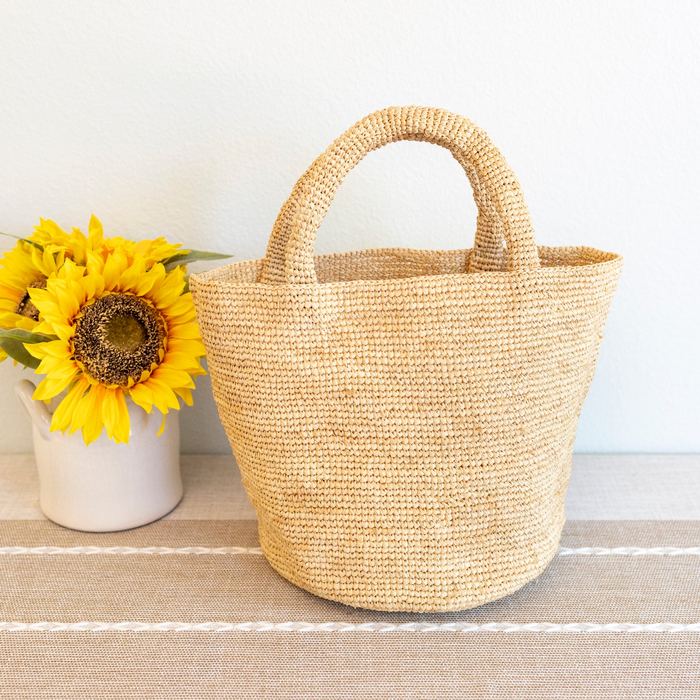 Natural Raffia Basket Bag with Rounded Top Handles