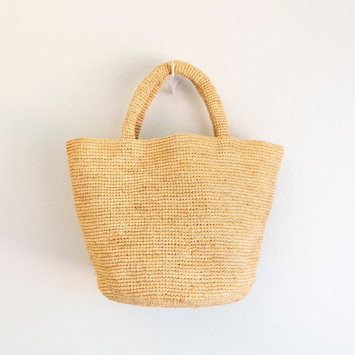Natural Raffia Basket Bag with Rounded Top Handles