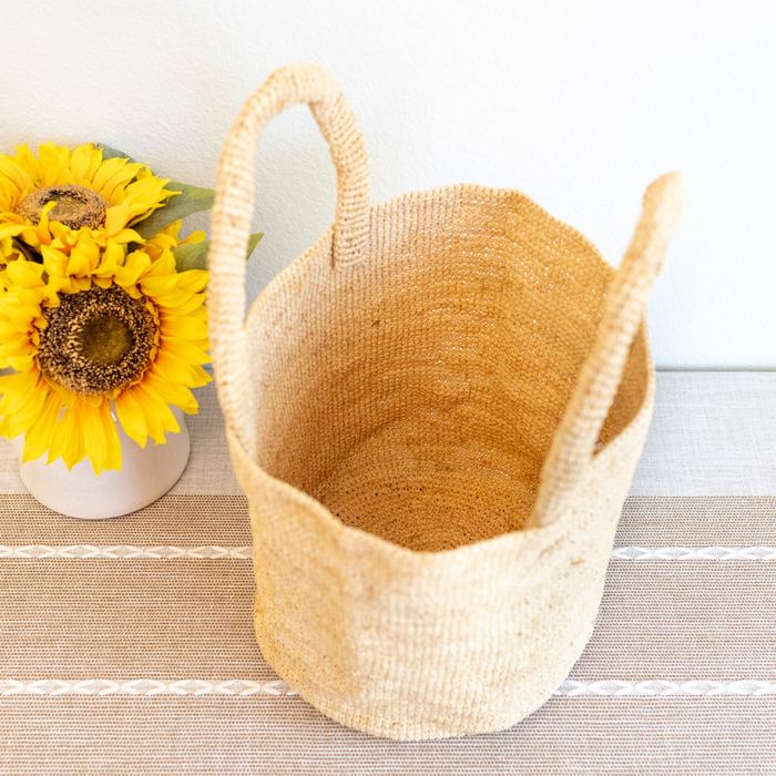 Natural Raffia Basket Bag with Rounded Top Handles