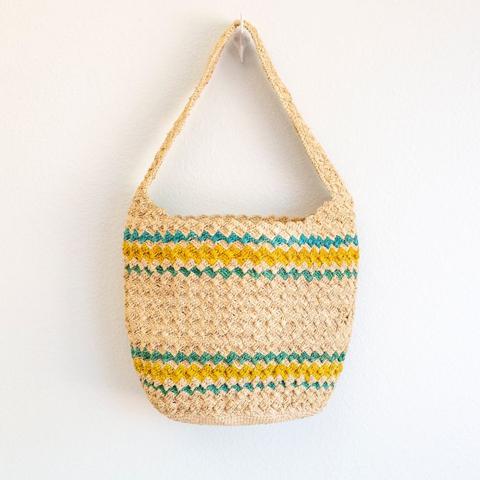Green and Yellow Striped Raffia Shoulder Bag