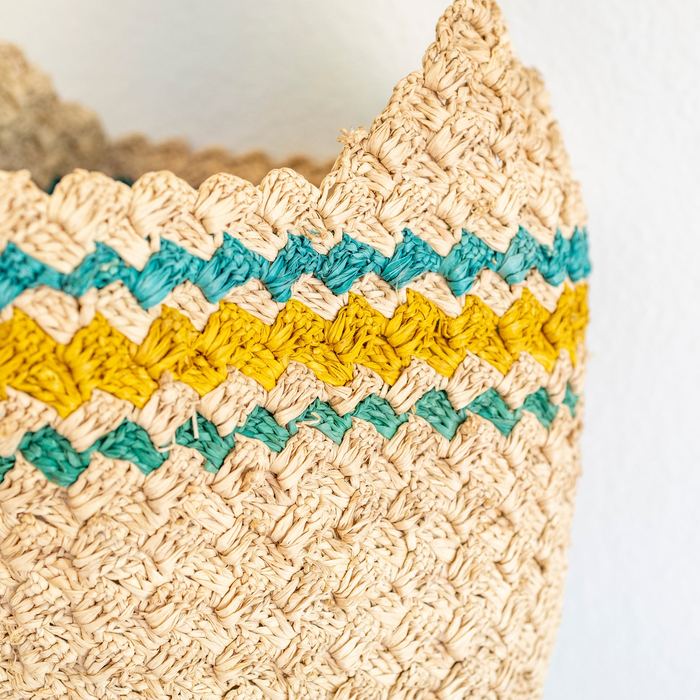 Green and Yellow Striped Raffia Shoulder Bag