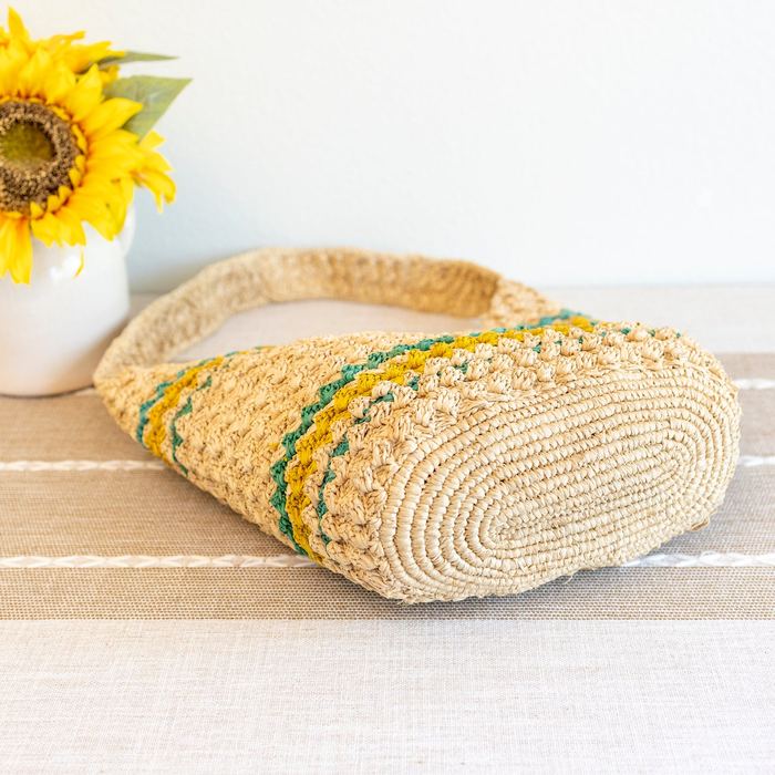 Green and Yellow Striped Raffia Shoulder Bag