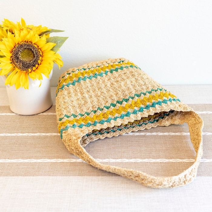 Green and Yellow Striped Raffia Shoulder Bag