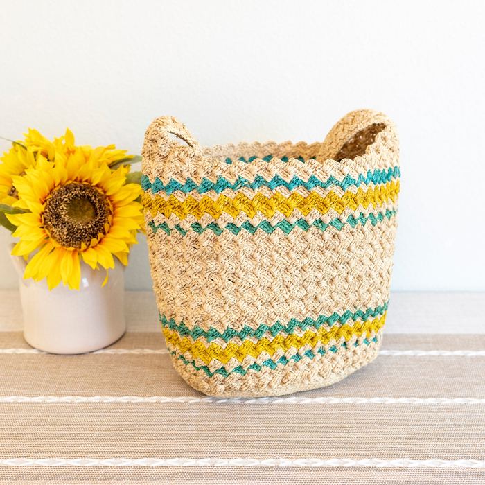 Green and Yellow Striped Raffia Shoulder Bag