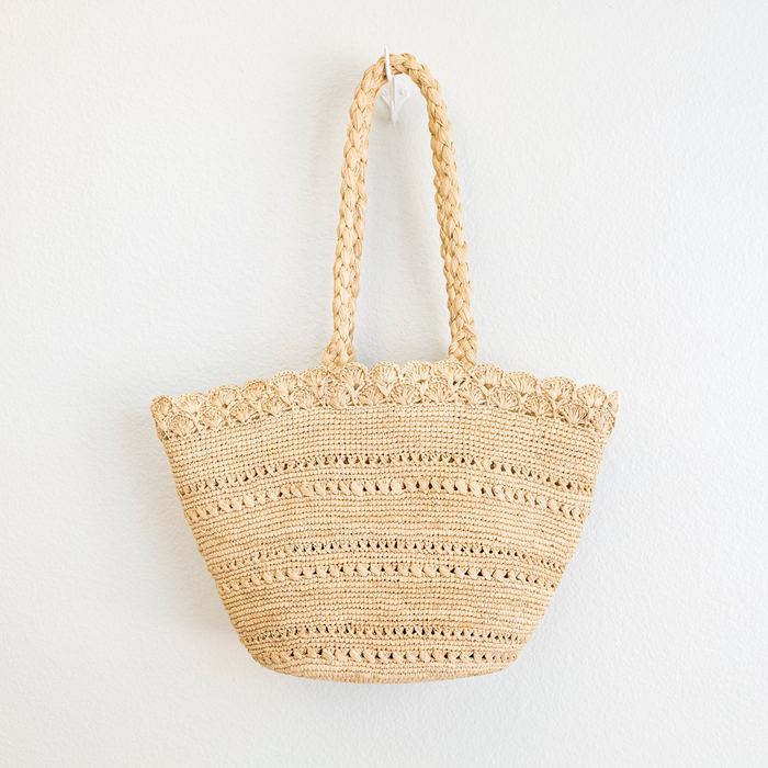 Natural Raffia Basket Tote with Braided Handles