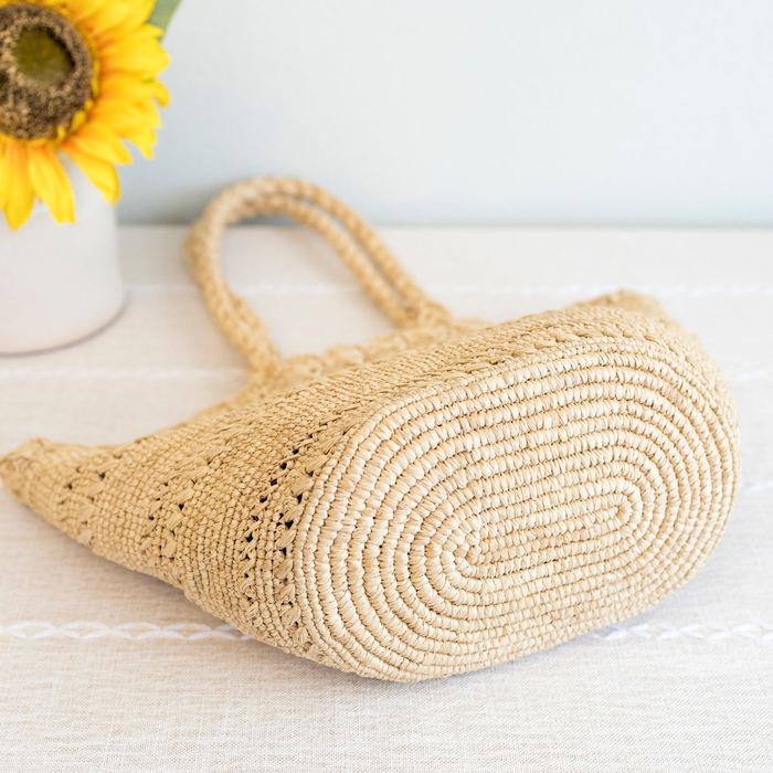 Natural Raffia Basket Tote with Braided Handles