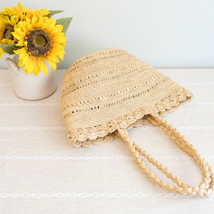 Natural Raffia Basket Tote with Braided Handles