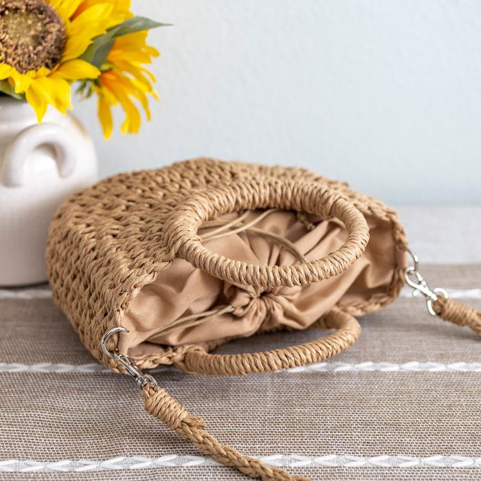 Rounded Straw Basket Bag with Ring Handles