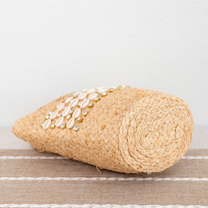 Shell-Accent Raffia Basket Bag with Round Handles