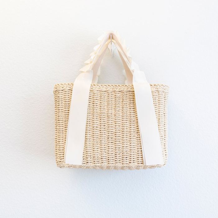 Mini Straw Basket Handbag with Ruffled Handles