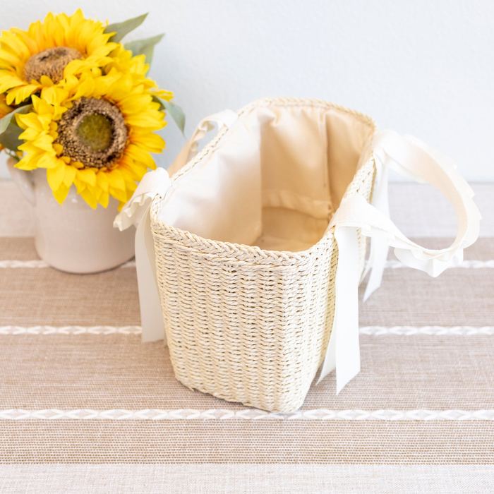 Mini Straw Basket Handbag with Ruffled Handles