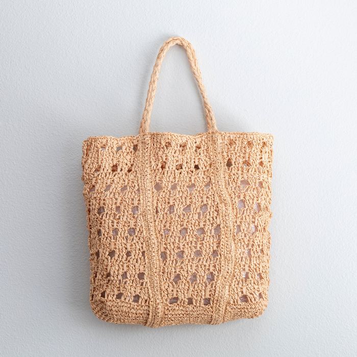 Large Openwork Straw Tote with Woven Top Handles