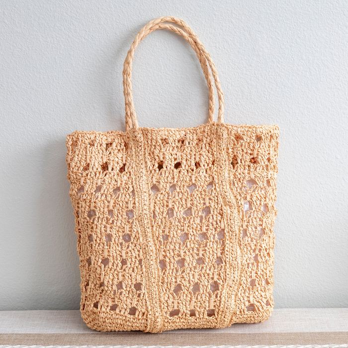 Large Openwork Straw Tote with Woven Top Handles
