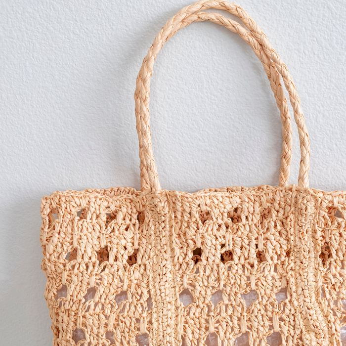 Large Openwork Straw Tote with Woven Top Handles